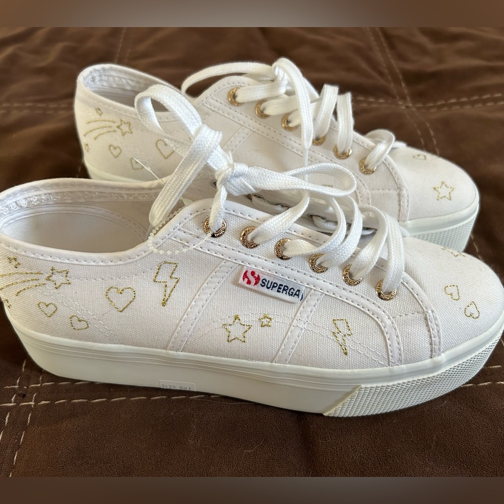 Superga Cream Sneakers with Gold Accents - Make me an offer!